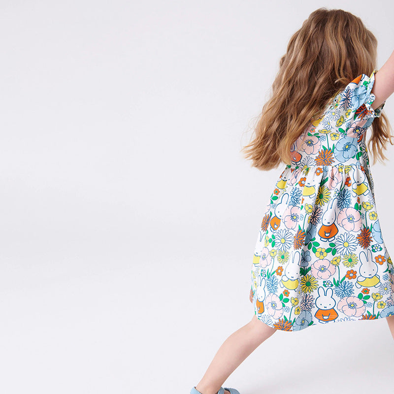 Cartoon Printing Lapel Cotton Girls' Dress