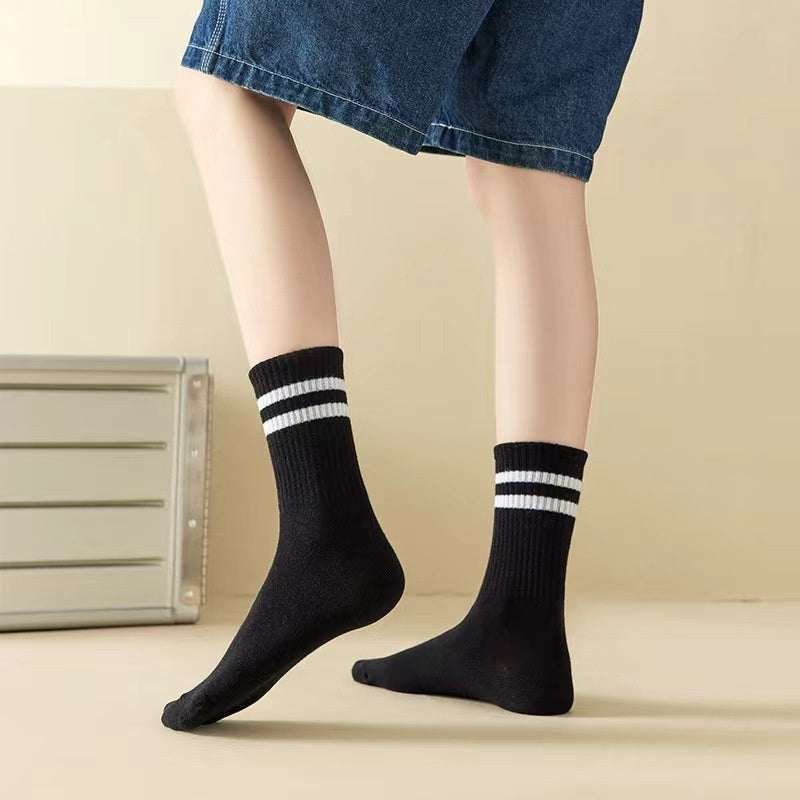 Unisex Quick-Dry Mid-Calf Socks – 10 Pairs Solid & Plaid Designs