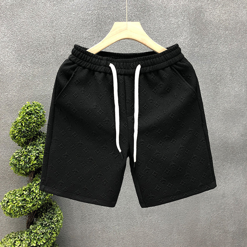 Men's White Jacquard Shorts Nylon Polyester Straight Fit