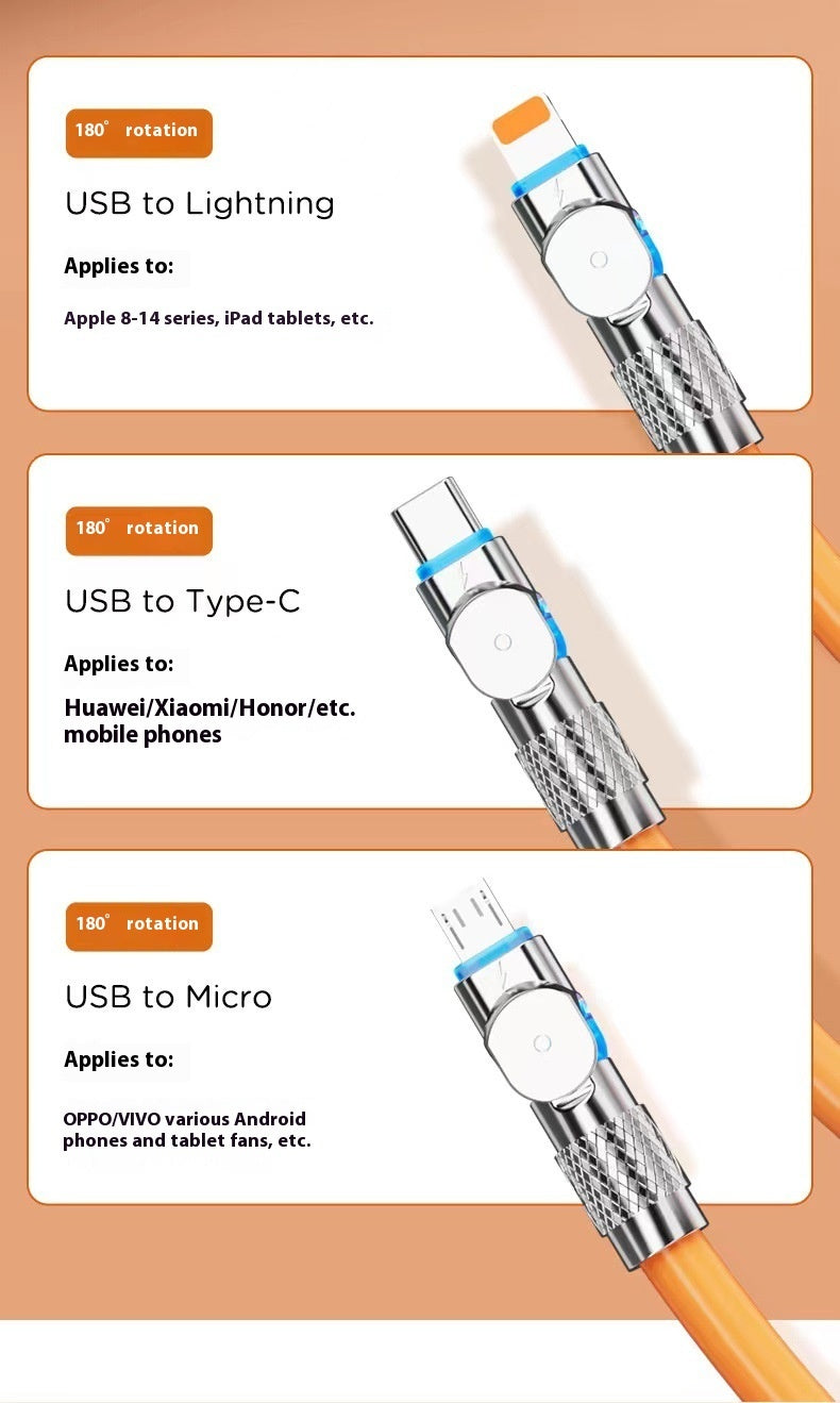 Fast Charging Rotating One-to-three Mobile Phone Charging Cable