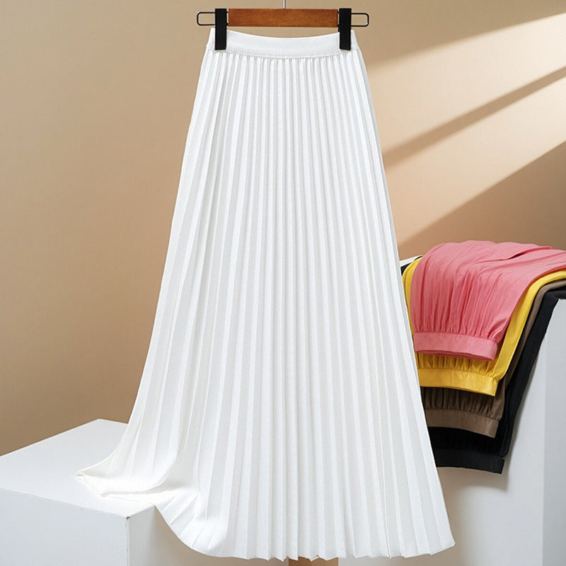 Women’s Elegant Pleated Mid-Length Skirt – Solid Color Classic