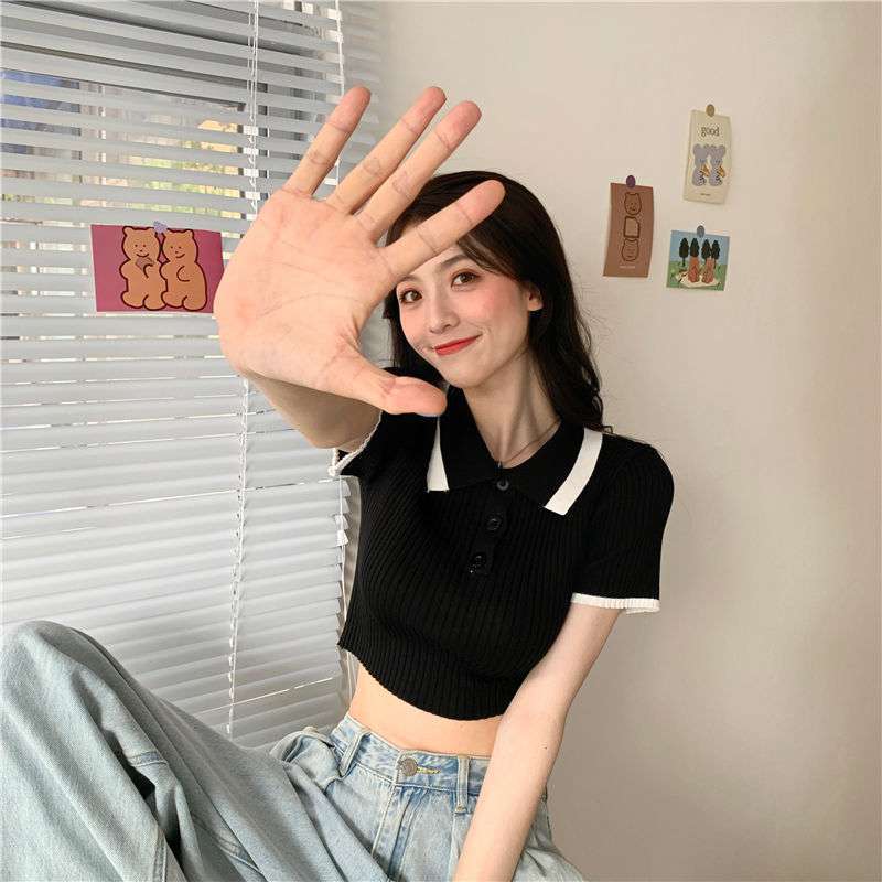 Ice Silk Knit Short High-waist Crop Top