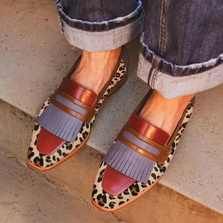 Spring New Square Toe Large Size Tassel Slip-on Shoes
