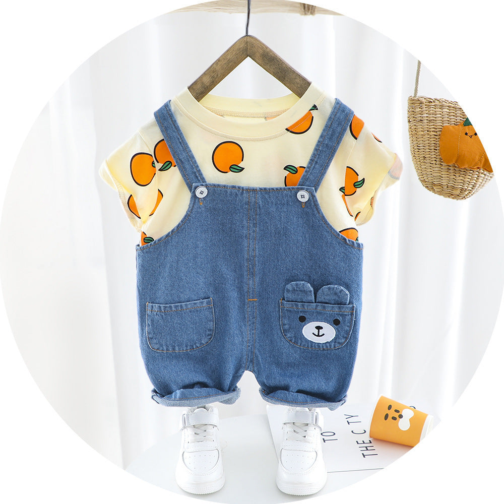 Men's Summer Short-sleeved Suspender Pants Suit