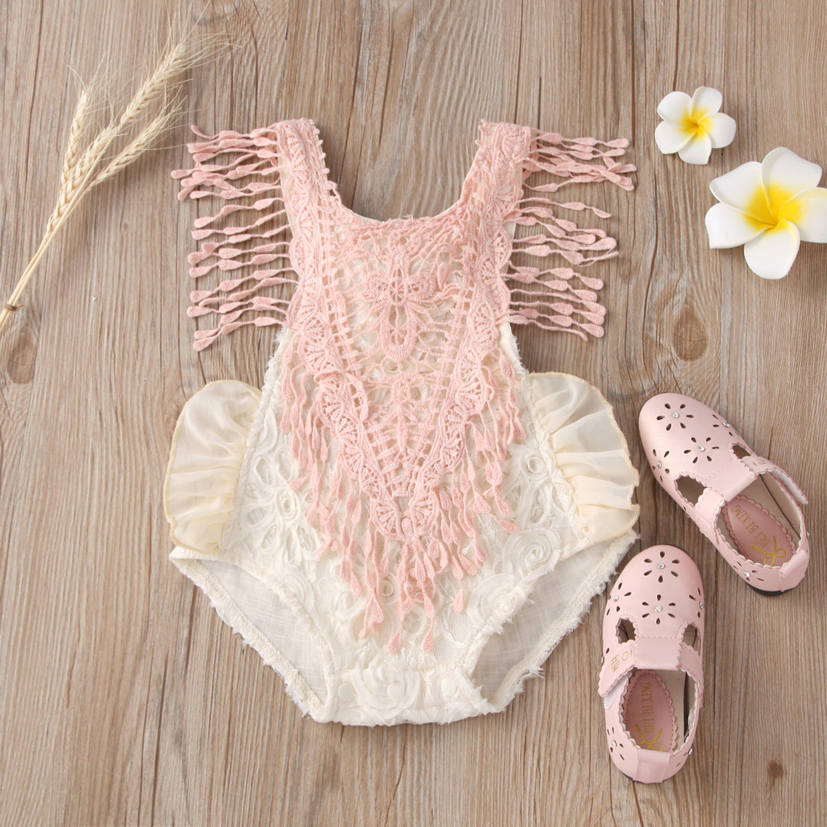 Children's Triangle Jumpsuit – European and American Style Cotton Romper with Lace Color Block Design for Babies