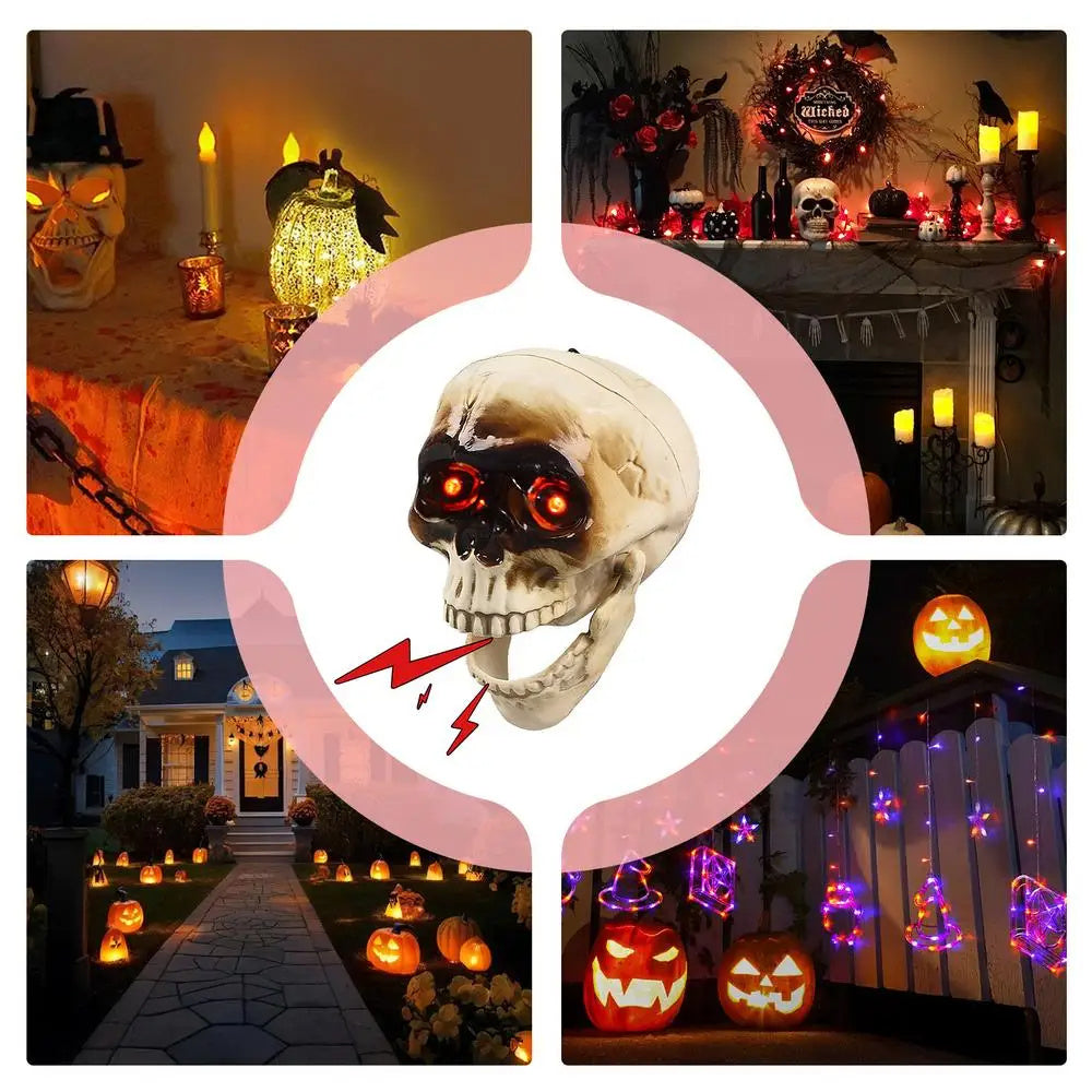 Animated Floating Skeleton Decoration – Realistic Skull Head with Scary Sound