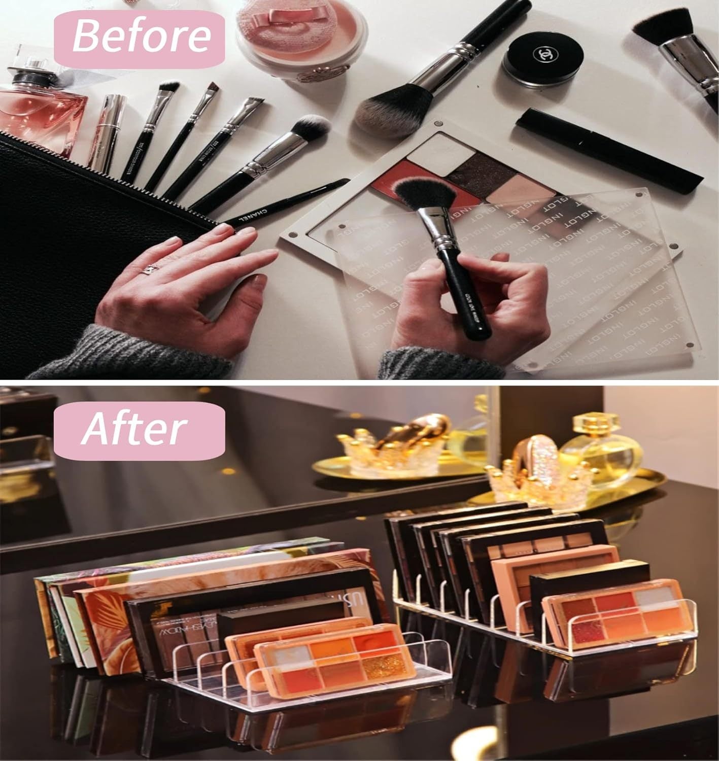 Acrylic Eyeshadow Palette Organizer - 7-Section Cosmetic Storage Box For Makeup, Sunglasses & Blush Kits 2 Sizes, Clear