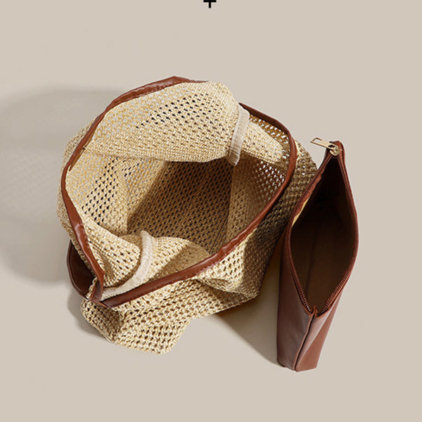 Retro Straw Woven Tote Bag – Large Capacity Shoulder Beach Bag