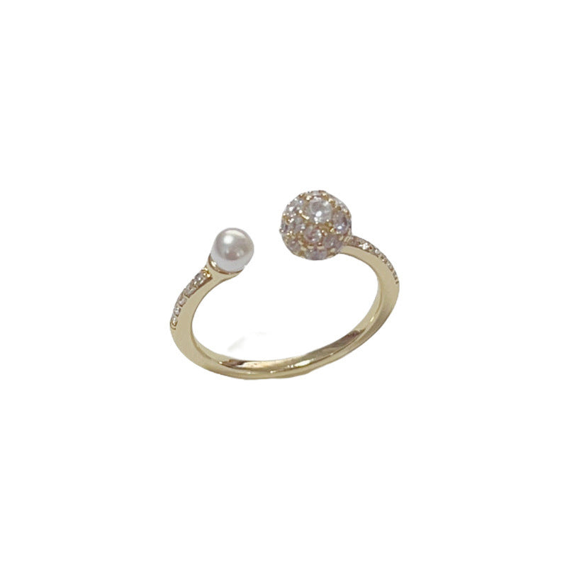 Light Luxury And Simplicity Round Zircon Open-end Pearl Ring