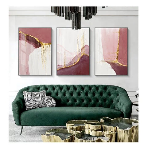 Nordic Abstract Canvas Wall Art – Purple & Gold Painting for Living Room Decor