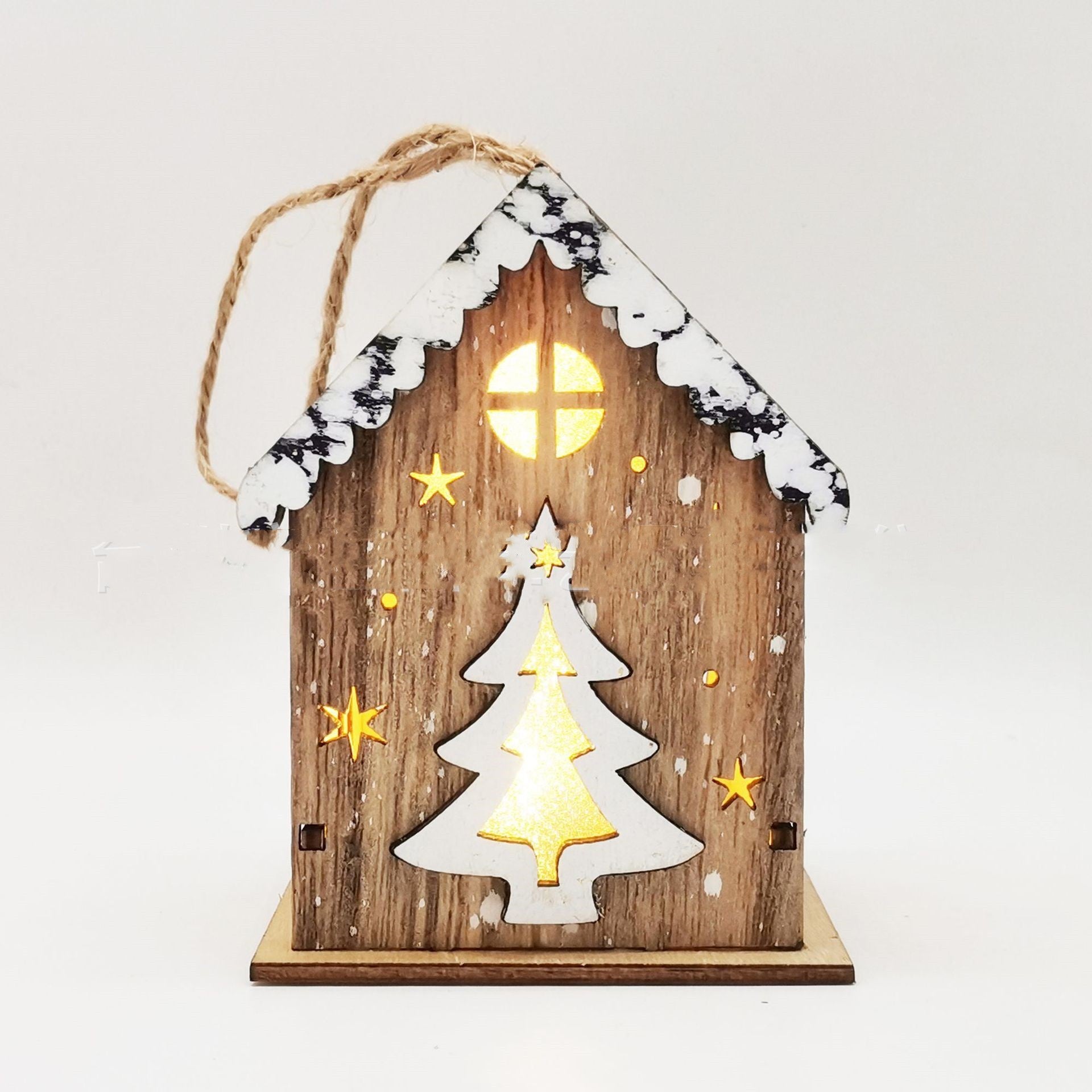 Christmas Crafts Wooden Luminous Small House Pendant