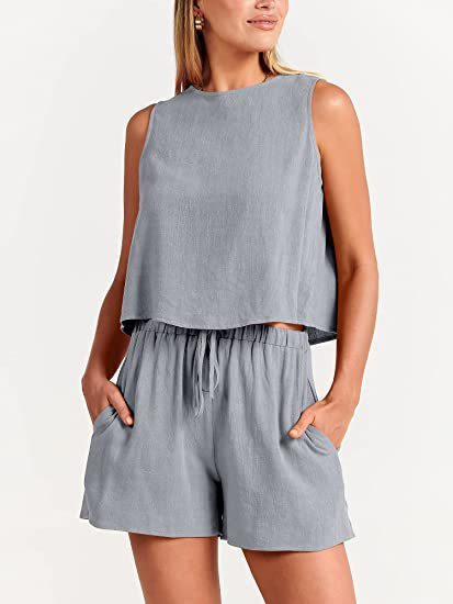 Women's Fashion Casual Sleeveless Solid Color Loose Outfit