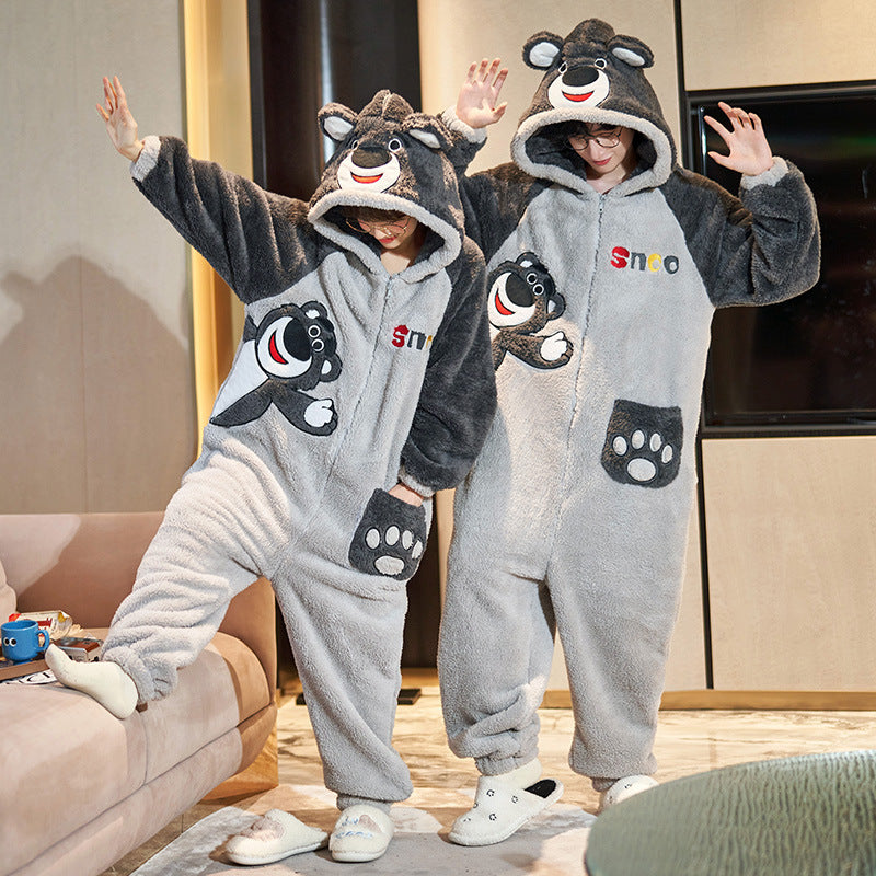 Couple Pajamas Female Coral Animal Pajamas Men Dinosaur One-piece Homewear Clothing