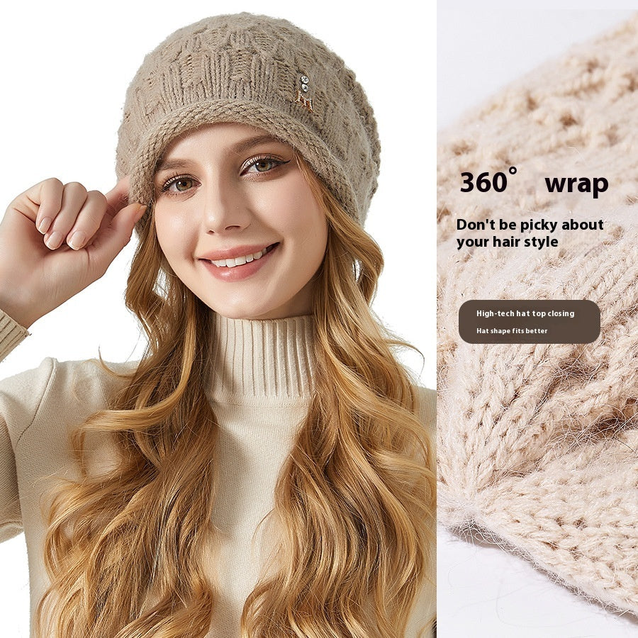 Knitted Hat Double-layer Thickened Rabbit Fur Pile Heap Cap