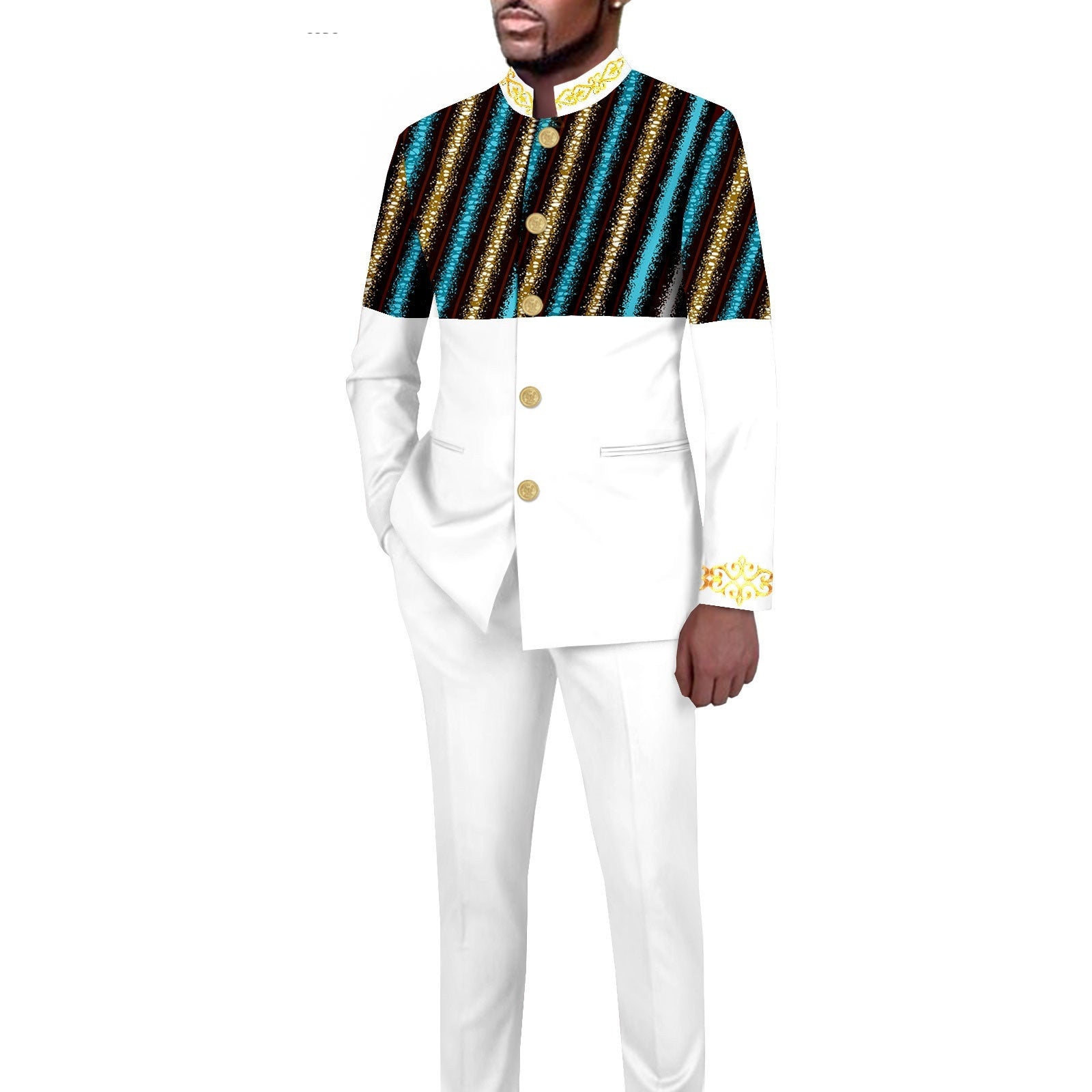 Men's Simplicity Printed Slim Fit Blazer Trousers Suit