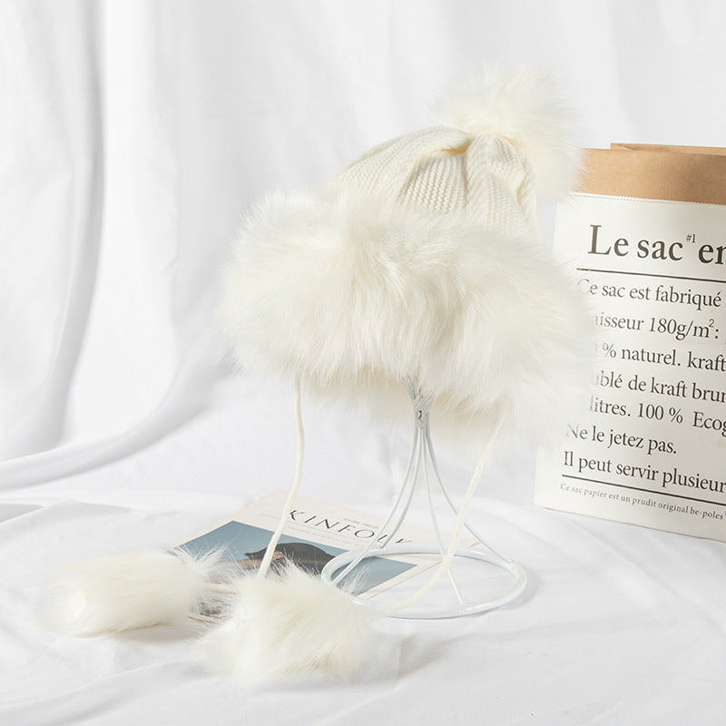 All-match Cute Woolen Knitted Ear Caps Plus Velvet Thick Winter