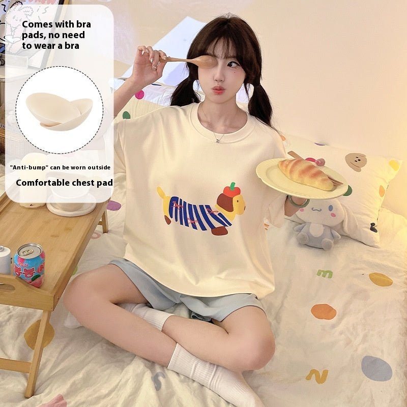 Cartoon Cute Loungewear Can Be Worn Outside With Chest Pad