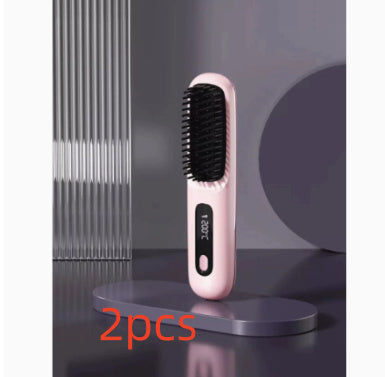 2-in-1 Wireless Hair Straightener Brush and Curler USB Rechargeable Fast Heating Comb