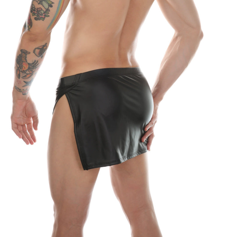 Thin Faux Leather Solid Color Side-opening Pajama Pants