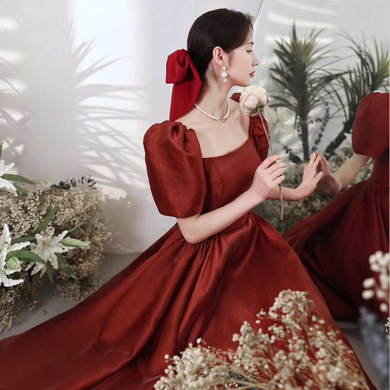 Ladies Fashion Personality Burgundy Engagement Dress
