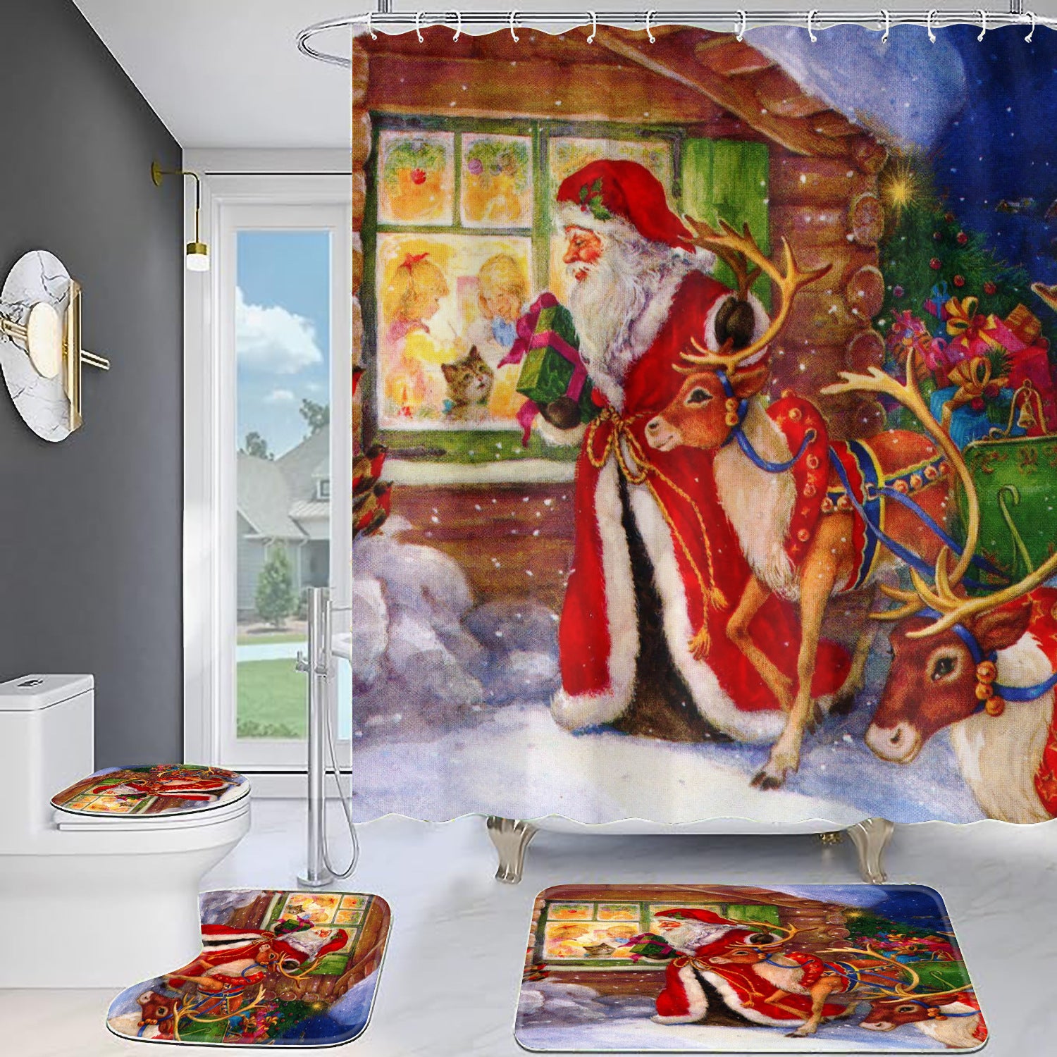 Christmas Old Man Digital Full Polyester Toilet Floor Mat