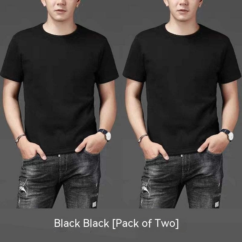 Thin Ice Silk Short Sleeve T-shirt Men's Summer Solid White Round Neck Trend Bottoming Shirt Top