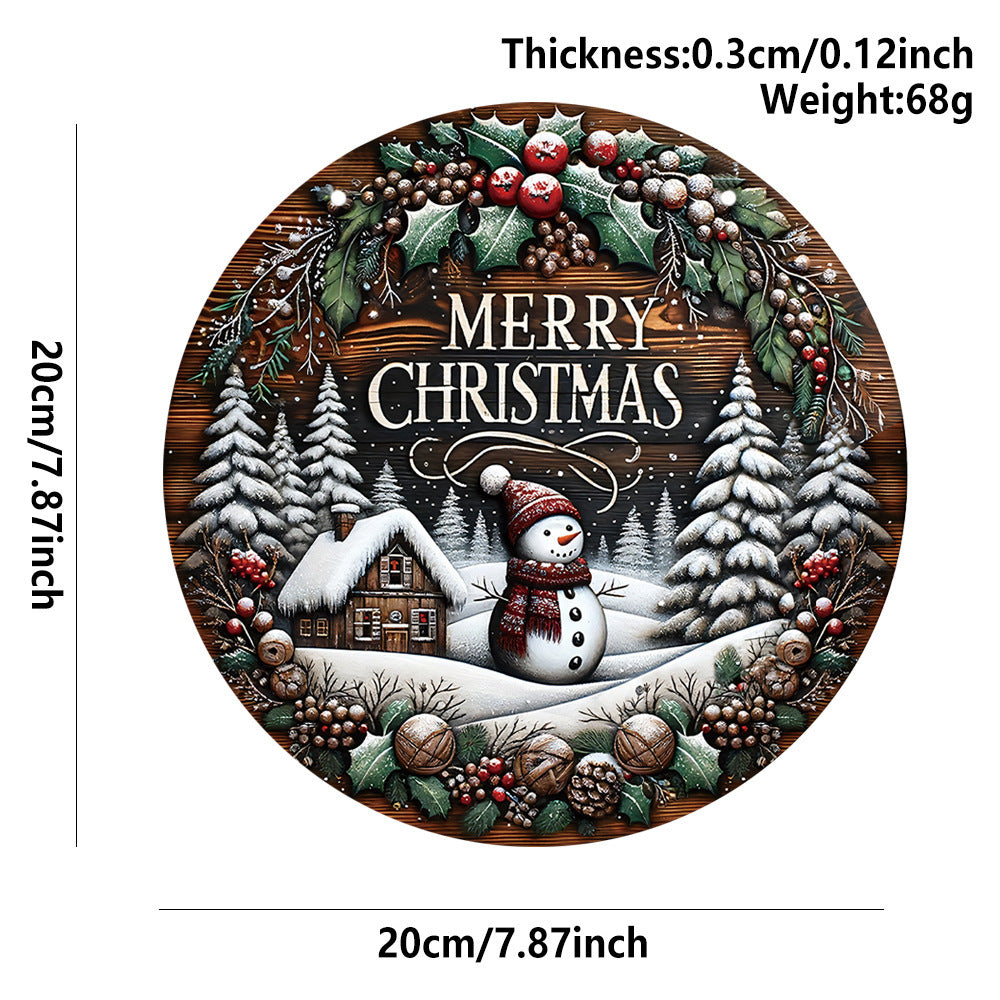 Wooden Merry Christmas Snowman Round Sign Wall Outdoor Courtyard Porch Decoration