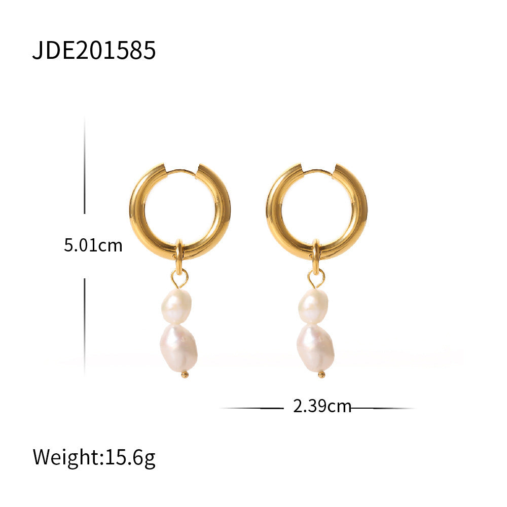 Stainless Steel Water Pearl Earrings