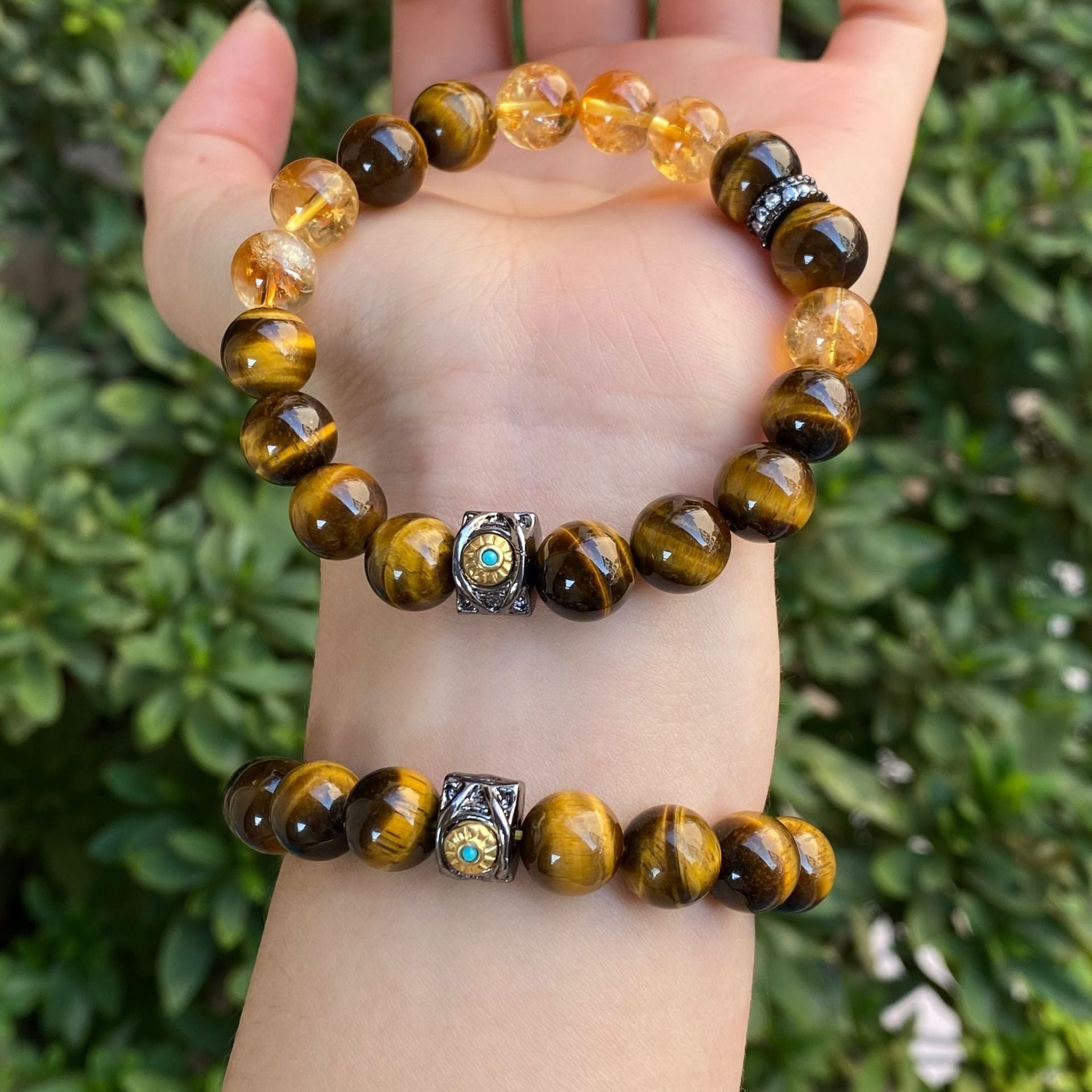 Handmade Unisex Citrine Diamond Gourd Bracelet