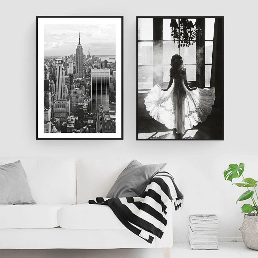 Black and White Wall Art – Sexy Woman Canvas Painting Poster Print