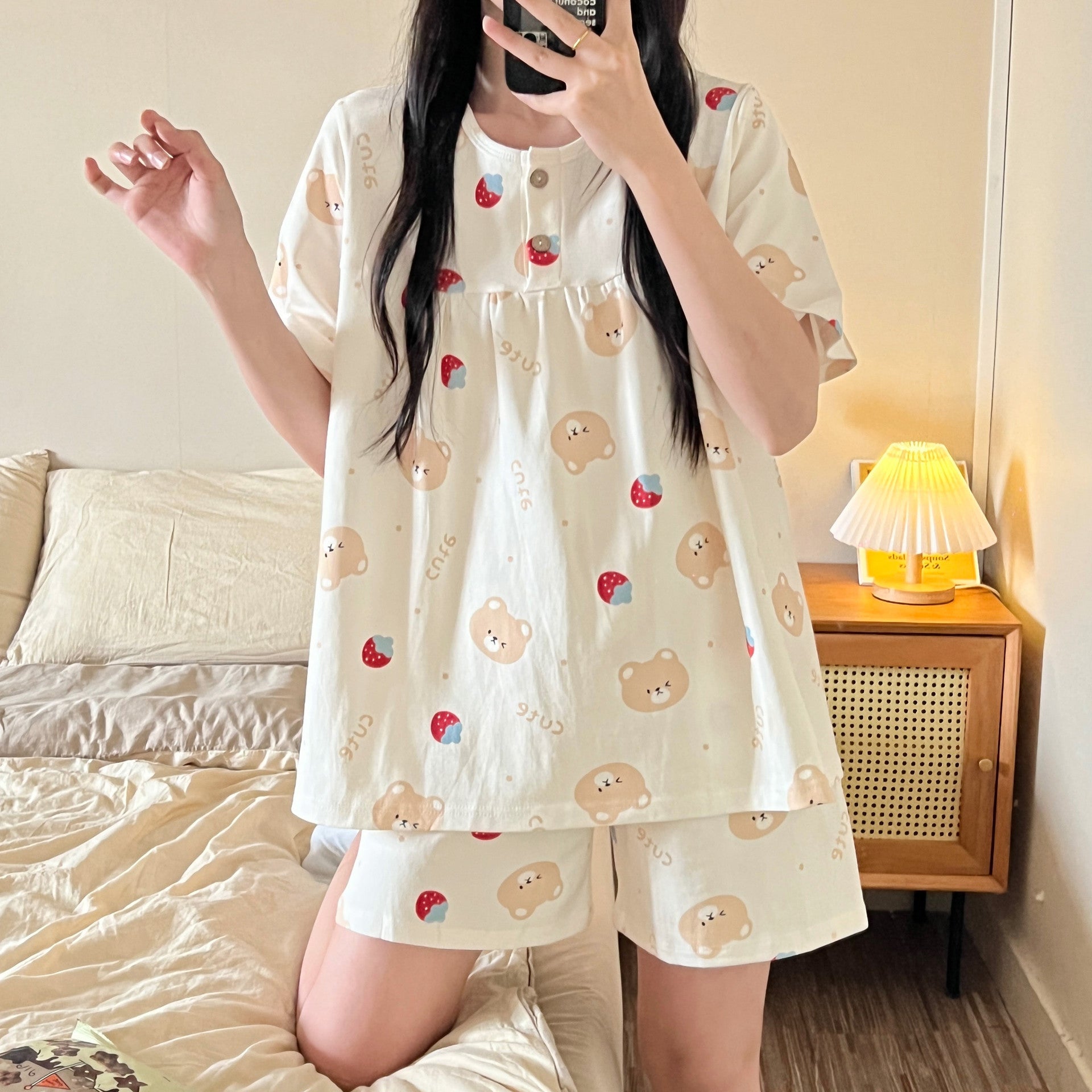 Cotton Three-piece Pajamas For Women Spring And Summer