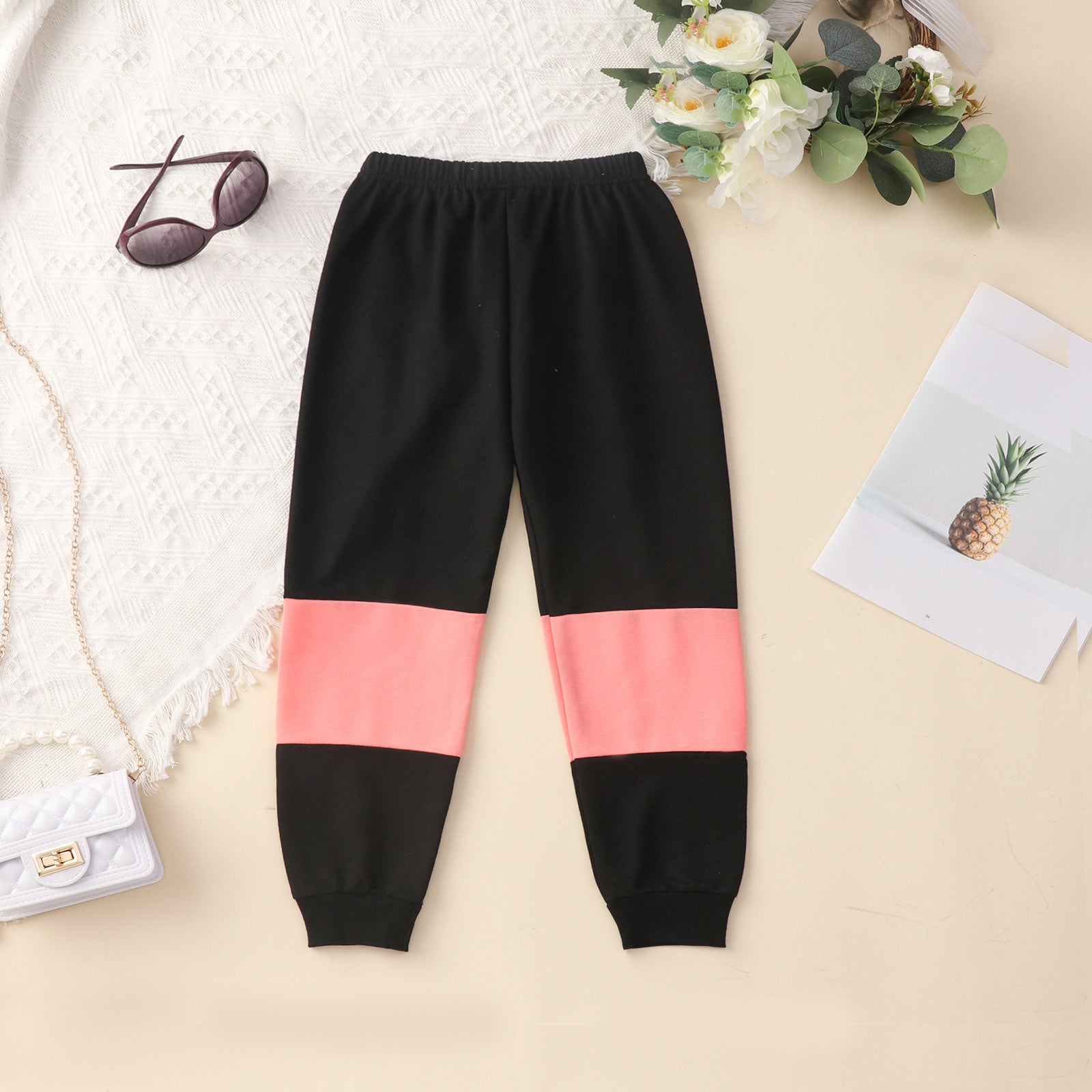Children's Clothing Spring And Autumn New European And American Girls Color Matching Casual Sports Suit Pants