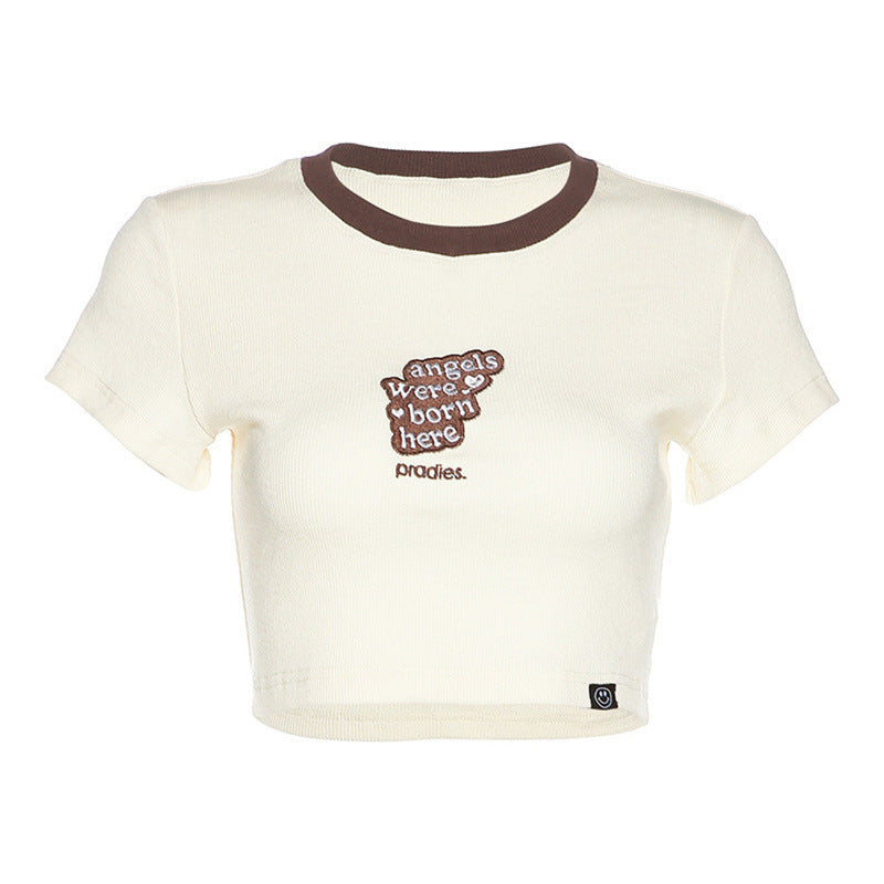 Fashion Letter Crew Neck Short-sleeved T-shirt For Women