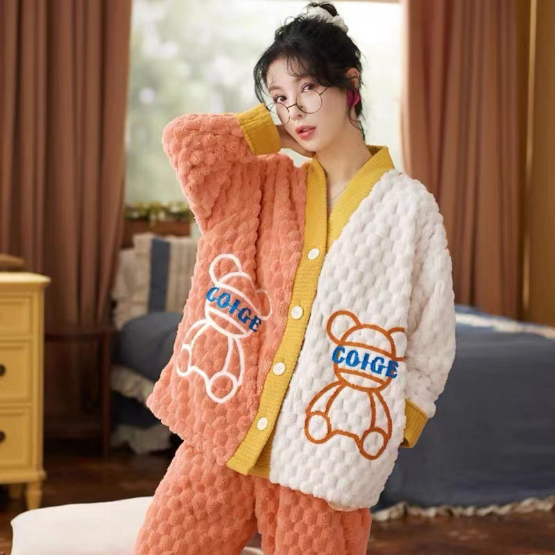 Women's Cartoon Flannel Winter Loungewear Set Relaxed Fit