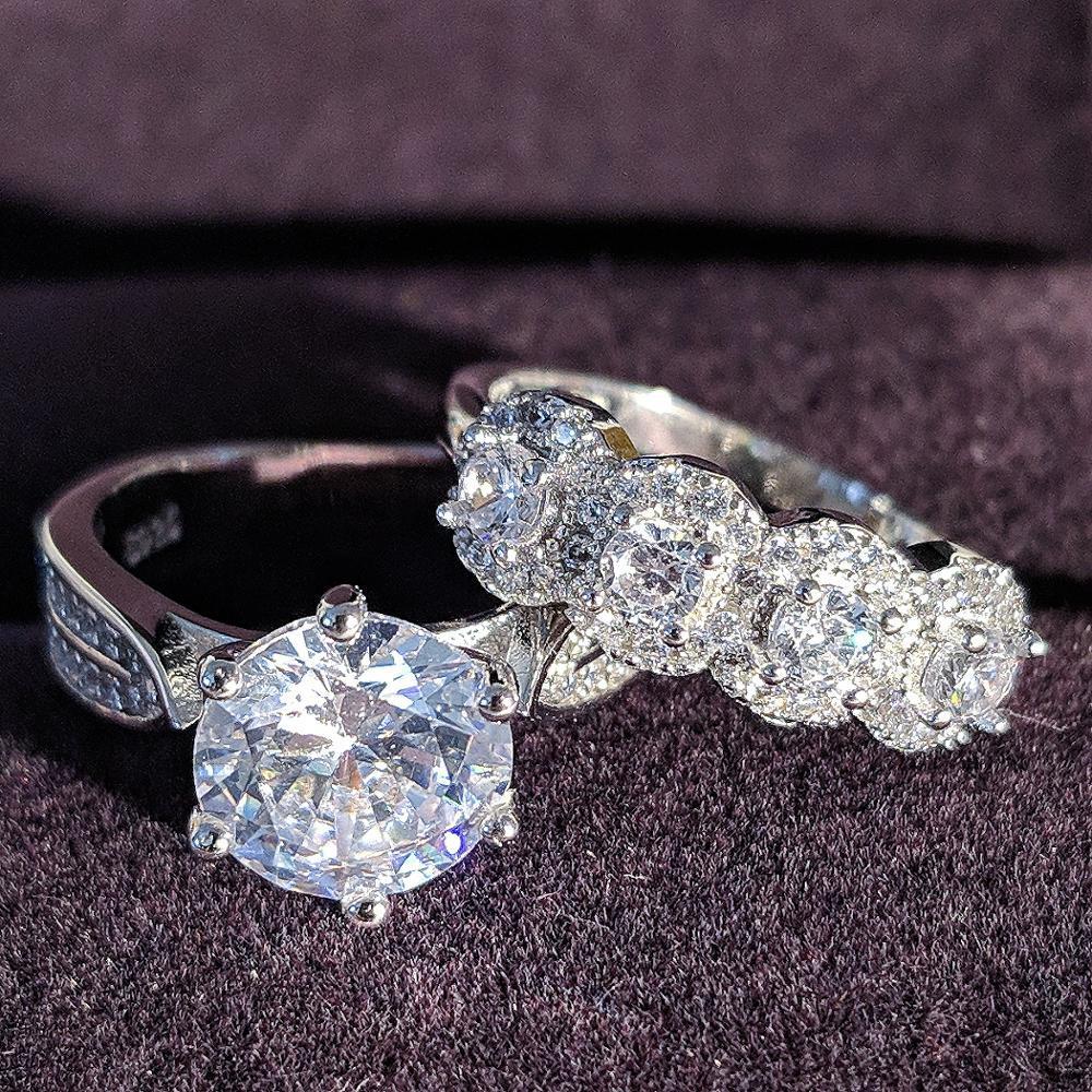 Creative Luxury Full Diamond Engagement Unisex Wedding Ring Set