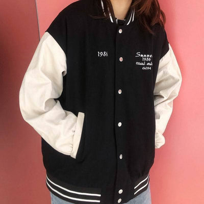 Unisex Relaxed Fit Cotton Blend Embroidered Baseball Jacket