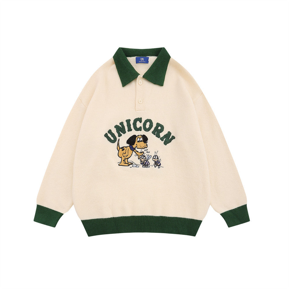 Cartoon Embroidered Knitwear Pullover Men