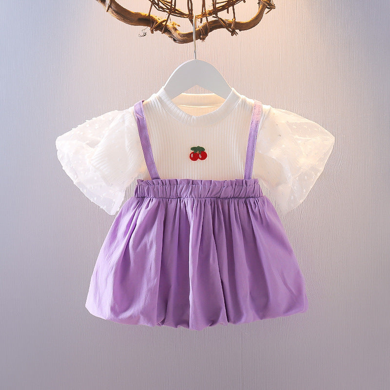 Girl's Fashionable With Skirt Fake Two-piece Casual 1-3-year-old Female