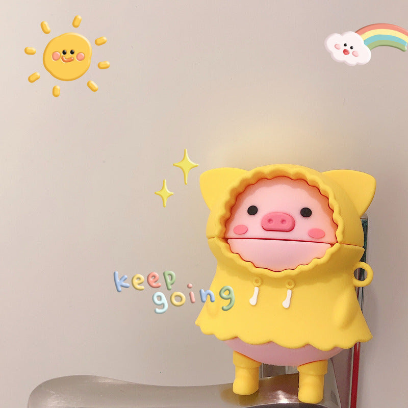 Compatible with Apple, Cute raincoat pig earphone set