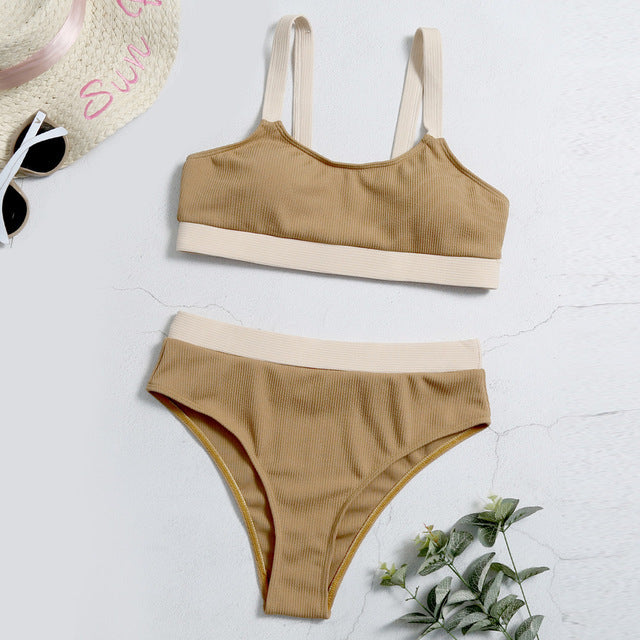 Women's One-Piece Swimsuit – Solid Color Polyester Swimwear