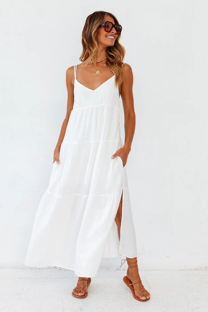 Polyester Women Carbell Maxi Dress White