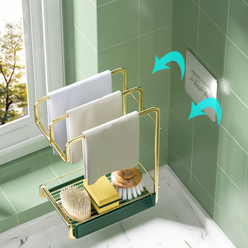 Wall-Mounted Sponge Holder & Kitchen Organizer – Dish Drainer, Brush & Soap Rack with Drain Tray