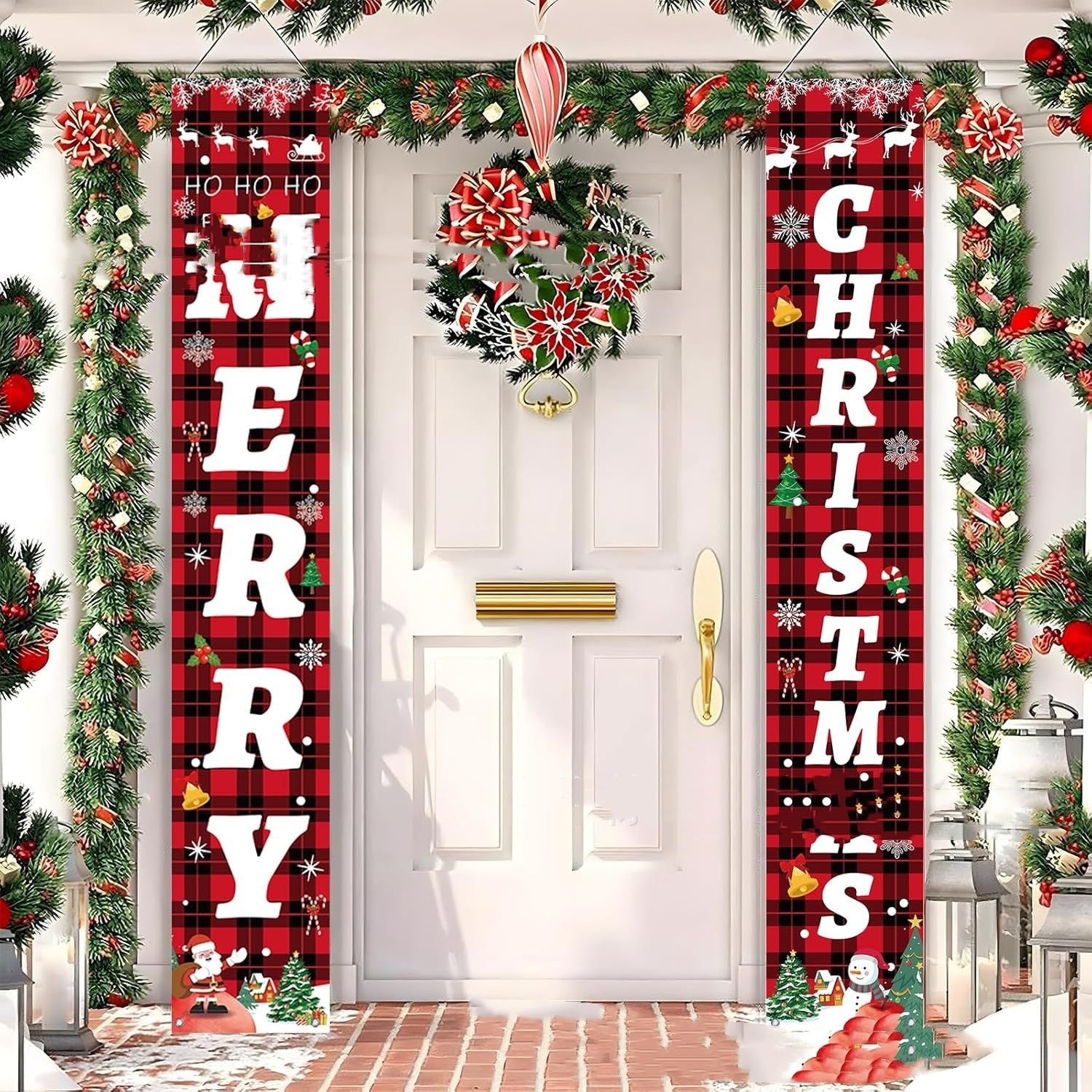 Snowman Christmas Couplet Porch Curtain Flag