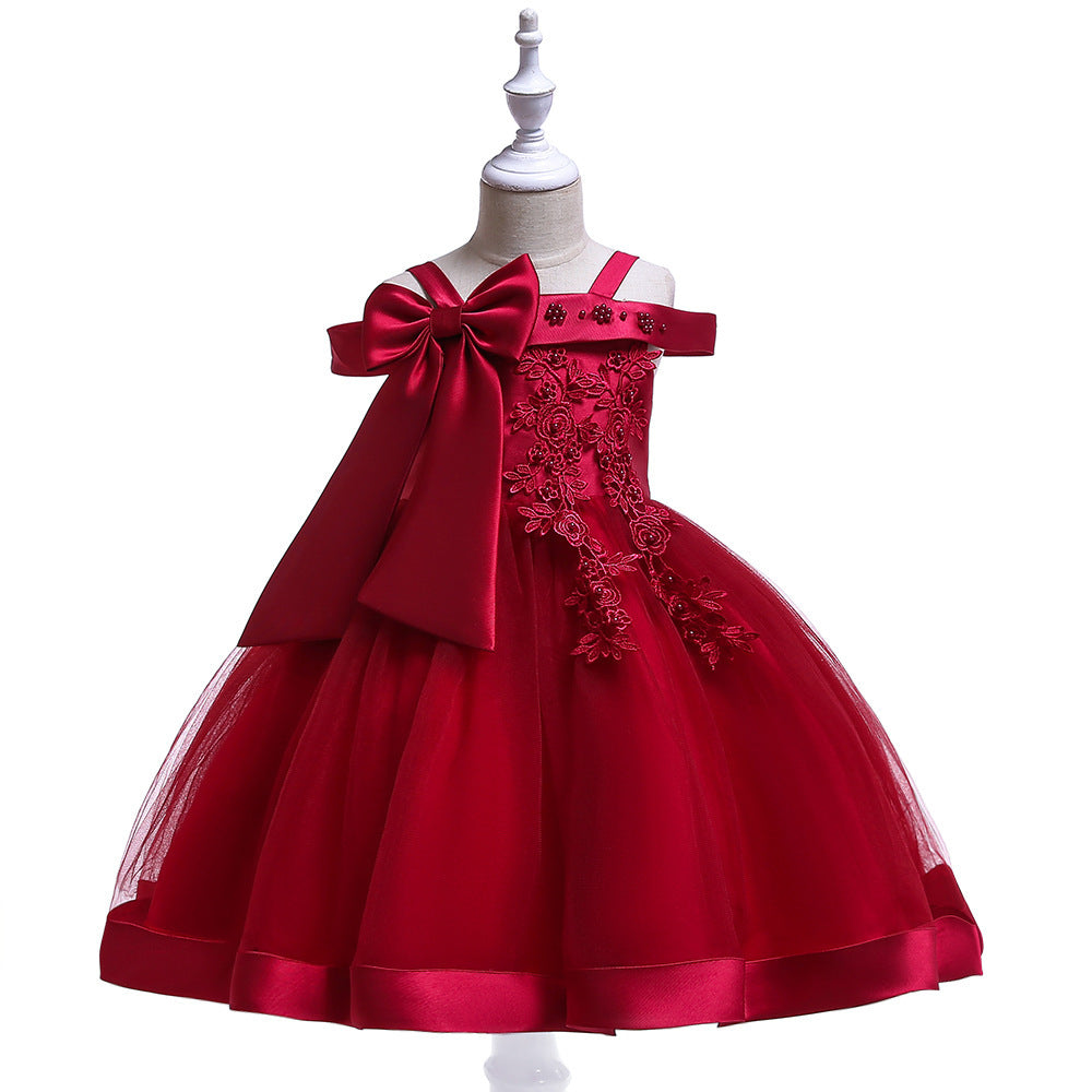 Girls bow beaded flower dress