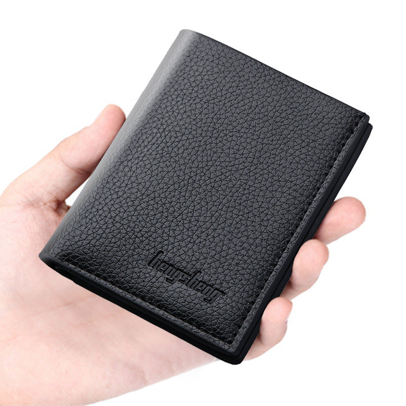 Men's Vertical Style PU Leather Wallet Two Fold Plain