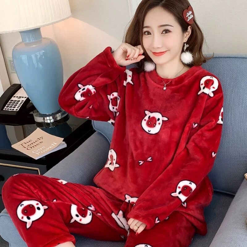 Women's Korean Style Flannel Fleece Loungewear Relaxed Fit
