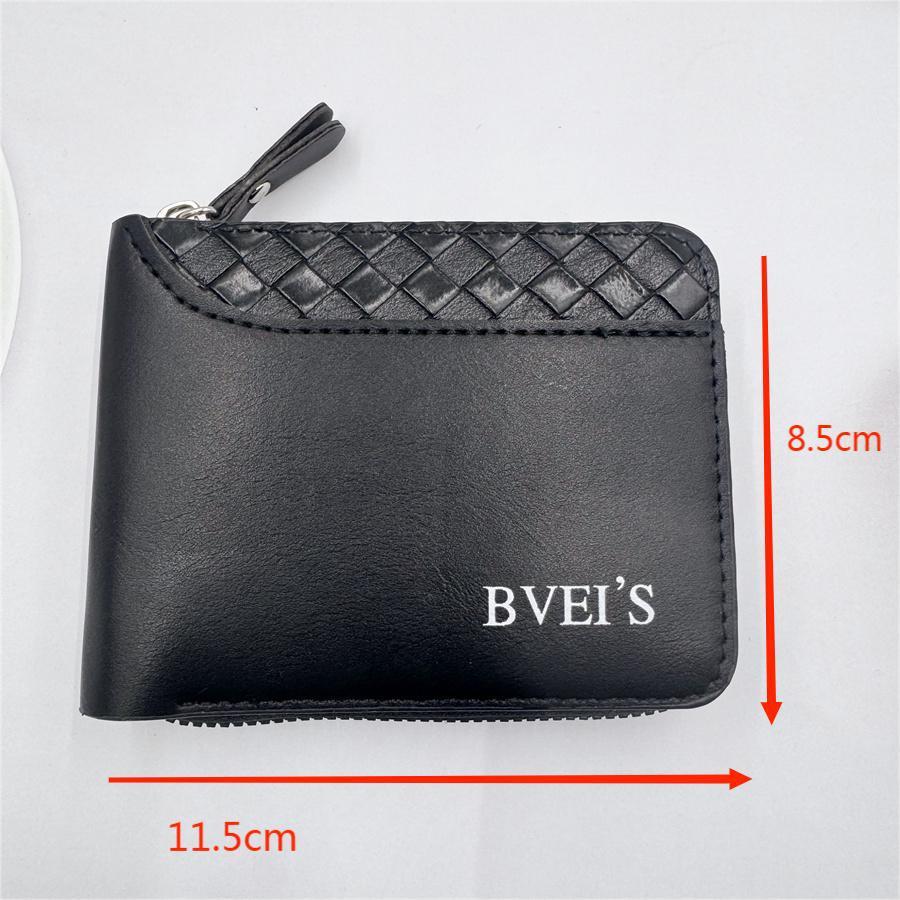 Men's Short Zipper Wallet Plaid PU Leather Retro Style