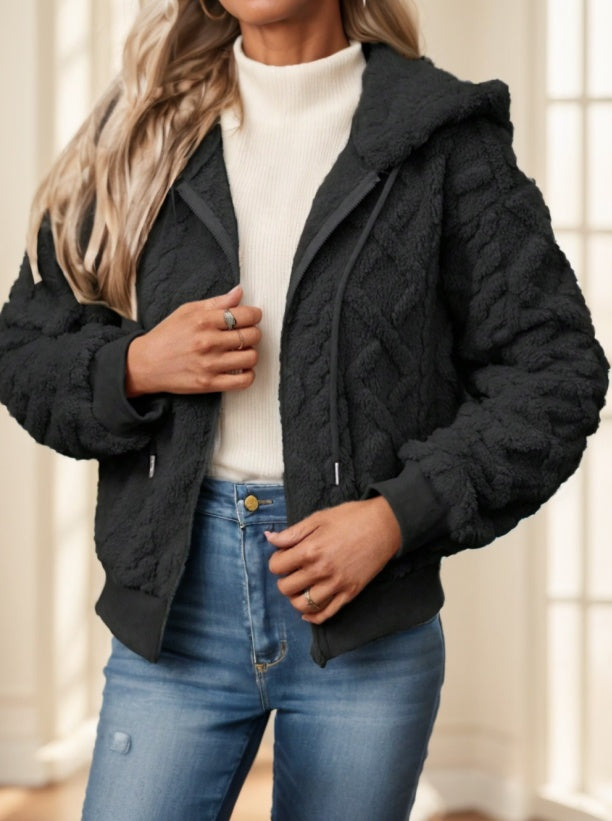 Unisex Plush Teddy Zip Up Hoodie Jacket Drop Shoulder