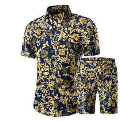 Men's Short-sleeved Shirt Chinese Style Printed Shirt Set