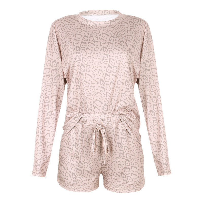 Womens Leopard Print Long Sleeve Pajama Set Imitation Cotton